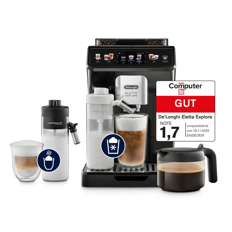 Automatski aparat za kavu De'Longhi Eletta Explore Perfetto ECAM452.57.G s LatteCrema sustavom za pjenu od mlijeka, 40 napitaka, tamnosive boje