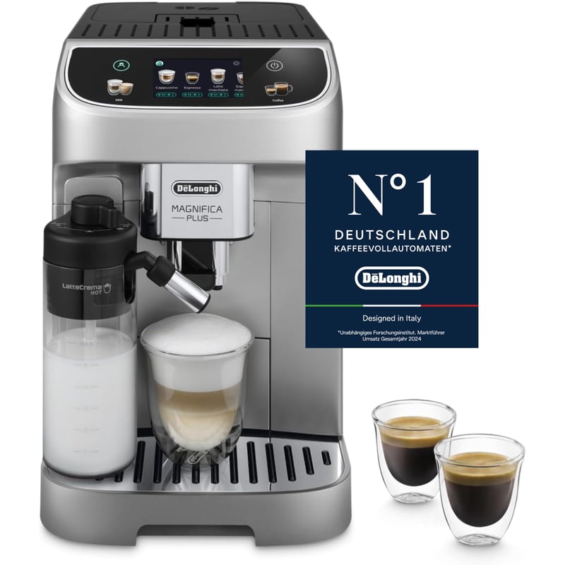 Espressor automat De'Longhi Magnifica Plus cu 18 băuturi, argintiu-negru