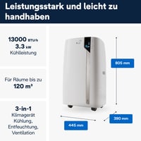 Mobilná klimatizácia De'Longhi Pinguino PAC EX130 CST WiFi s výfukovou hadicou, pre miestnosti do 120 m³, funkcia odvlhčovania a ventilátora, 24-hodinový časovač, energetická trieda A, biela 3