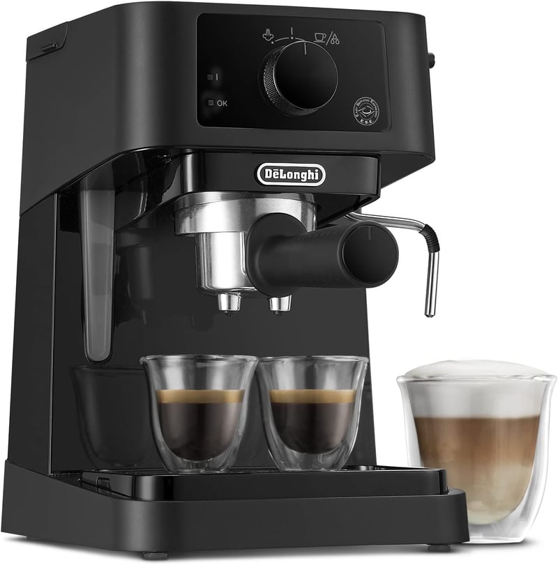 De'Longhi Stilosa EC 235.BK Traditional Espresso Portafilter Machine, Espresso Machine with Manual Milk Frother, for Espresso Powder, 1 Litre Water Tank, Black, 1100 W