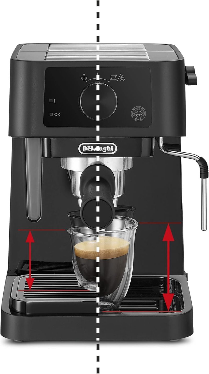 De'Longhi Stilosa EC 235.BK Traditional Espresso Portafilter Machine, Espresso Machine with Manual Milk Frother, for Espresso Powder, 1 Litre Water Tank, Black, 1100 W