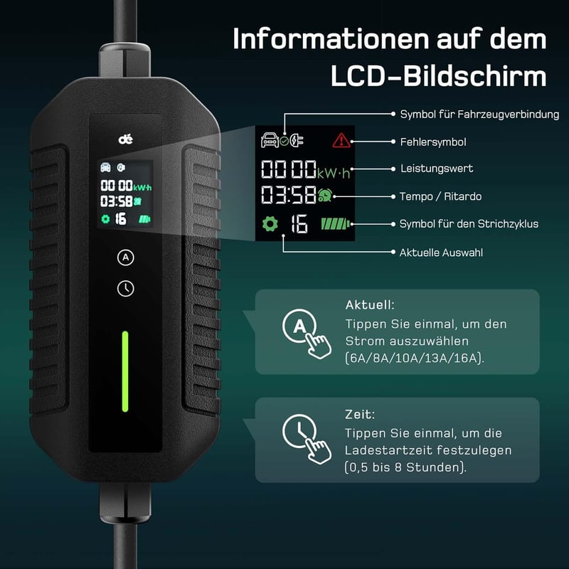 dé Mobil Wallbox 11 kW 15m CEE 16A Type 2 elektromos autó töltőállomás