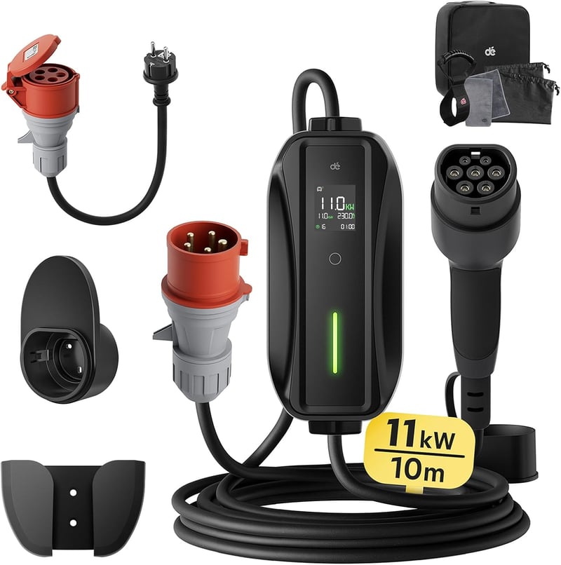 dé Mobil Wallbox Töltőállomás 11 kW 3 Fázisú 10m Kábellel, Állítható Töltési Teljesítmény CEE 16A Type 2 Elektromos Autó Töltő - 10m Standard, CEE 11kW