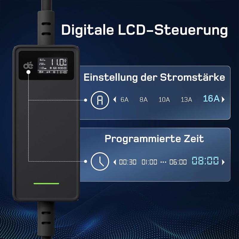 dé Mobile Wallbox 11 kW 3-fázisú hordozható töltőállomás 7m kábellel, állítható töltőteljesítménnyel elektromos autókhoz, ID.3, ID.4, Model  - CEE 11kW