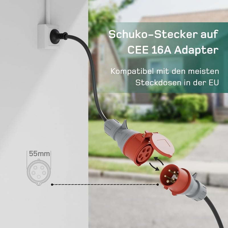 dé Mobile Wallbox 11 kW Elektromos Autó Töltőállomás - 3 Fázisú, 6m Kábel, Állítható Töltőerősség, Type 2 Csatlakozó, Model Y/3, ID.3/4/5, Z