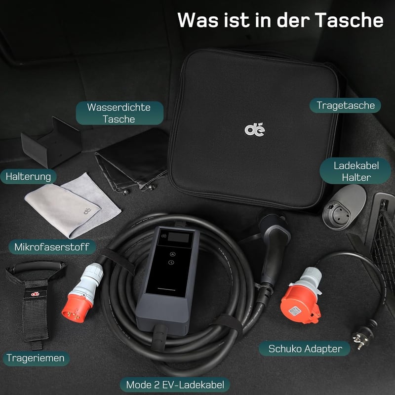 dé Mobile Wallbox 11 kW Elektromos Autó Töltőállomás - 3 Fázisú, 6m Kábel, Állítható Töltőerősség, Type 2 Csatlakozó, Model Y/3, ID.3/4/5, Z