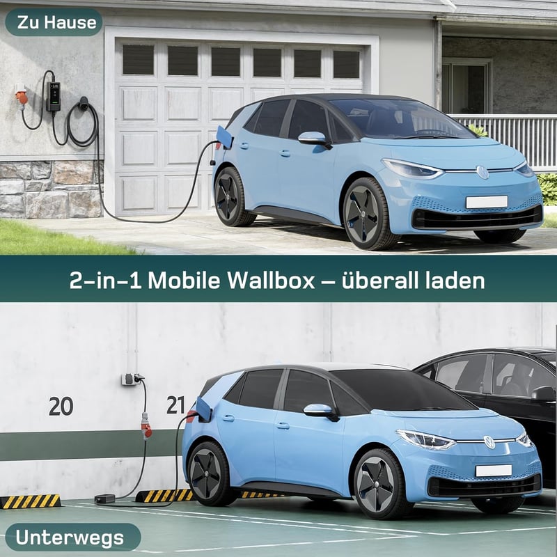 dé Mobile Wallbox 11 kW Elektromos Autó Töltőállomás - 3 Fázisú, 6m Kábel, Állítható Töltőerősség, Type 2 Csatlakozó, Model Y/3, ID.3/4/5, Z