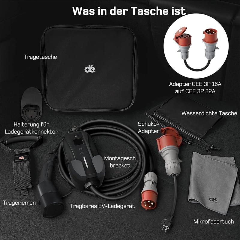 dé Mobile Wallbox 11 kW háromfázisú elektromos autó töltőállomás 7m kábellel