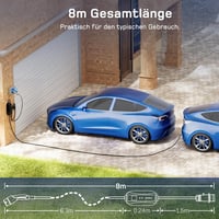 dé Type 2 CEE Töltőkábel 7.4 kW 8m 6-32A Elektromos Autó Töltéshez ID.3 ID.4 Model Y 3
