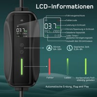 dé Type 2 Elektromos Autó Töltőkábel Schuko 3.68 kW Digitális Kijelzővel, 6m, Hordozható, IP66 Vízálló, Kompatibilis ID.3, ID.4, Model 3, ZO 8