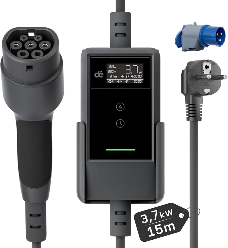 dé Type 2 Schuko töltőkábel elektromos autóhoz 3,7 kW LCD kijelzővel - 15 m