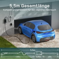 dé Type 2 Schuko 3.7 kW elektromos autó töltőkábel 5.5m LCD kijelzővel 4