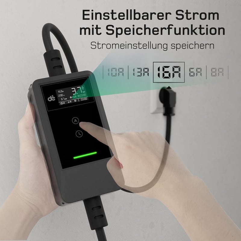 dé Type 2 Schuko 3.7 kW elektromos autó töltőkábel 5.5m LCD kijelzővel