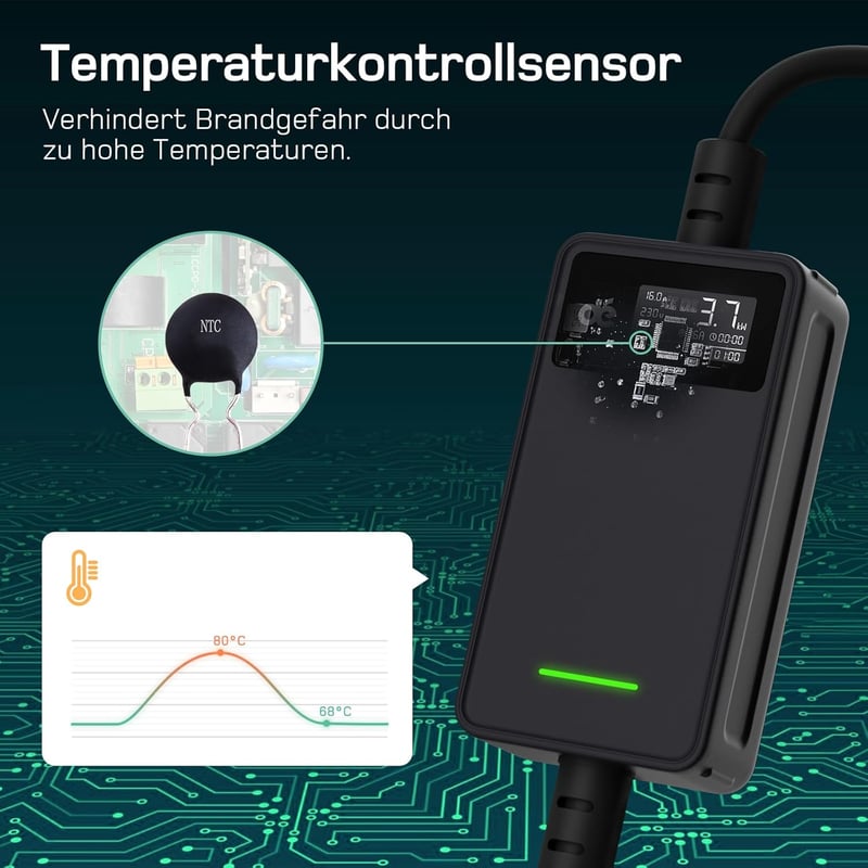 dé Type 2 Schuko Elektromos Autó Töltőkábel 3.68 kW 15m 1-Fázis