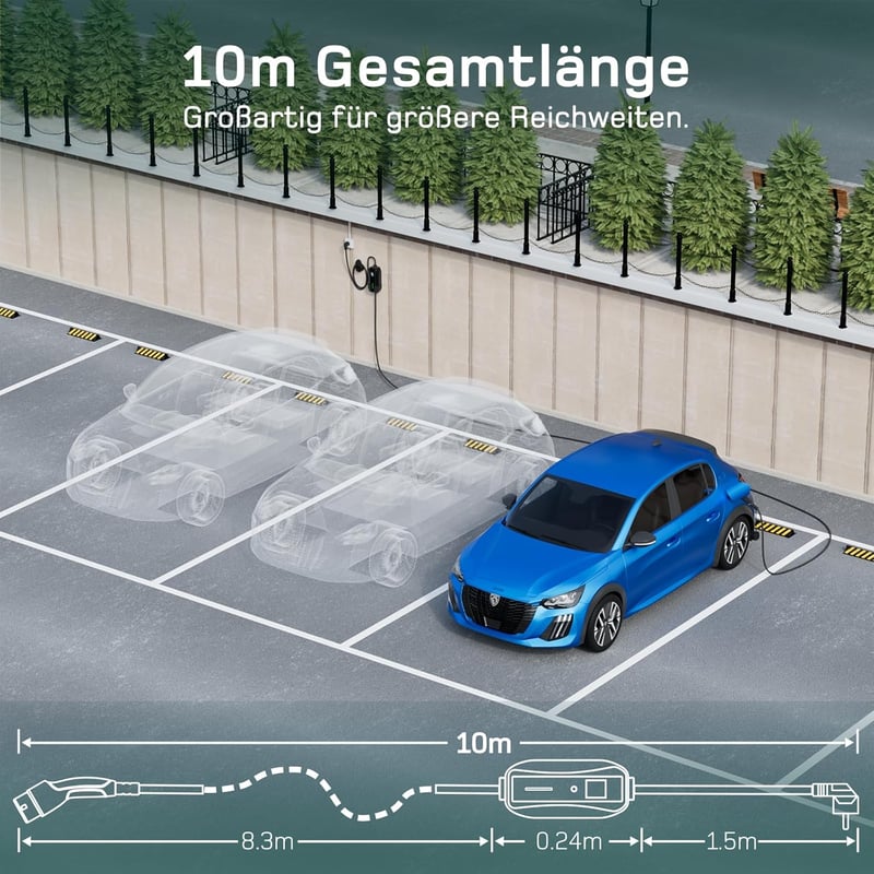 dé Type 2 Schuko Töltőkábel 3.68 kW 10m Elektromos Autóhoz Digitális Kijelzővel
