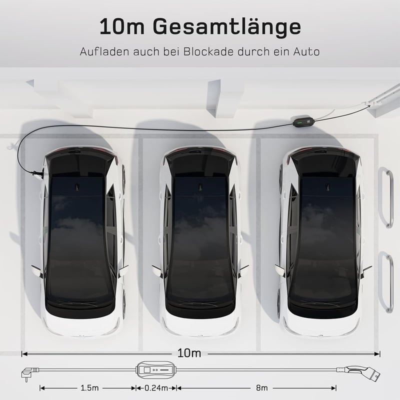 dé Type 2 Schuko töltőkábel 3.68 kW 10m elektromos autóhoz digitális kijelzővel