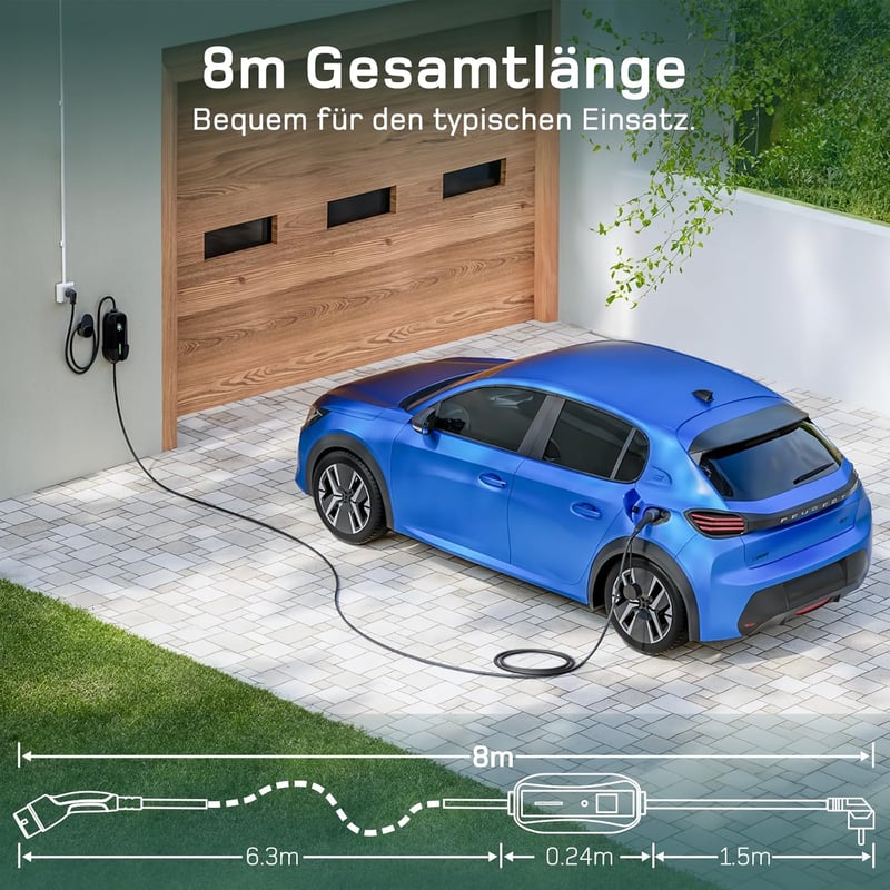 dé Type 2 Schuko Töltőkábel 3.68 kW 8m Elektromos Autóhoz Digitális Kijelzővel