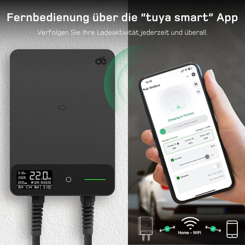dé Type 2 Wallbox 22 kW 3 fázisú elektromos autó töltő RFID és applikációval