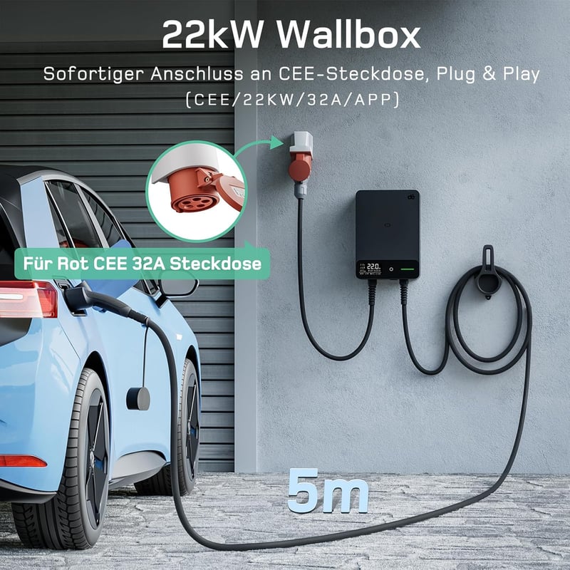 dé Type 2 Wallbox 22 kW 3 fázisú elektromos autó töltő RFID és applikációval