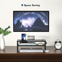 BONTEC Fa Monitorállvány 2 Szintes Kábelrendezővel, Fekete - PC, iMac Kompatibilis 3