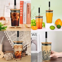 Vitever Bubble Tea pohár szett 475ml - Fehér üveg fedéllel, szívószállal 6