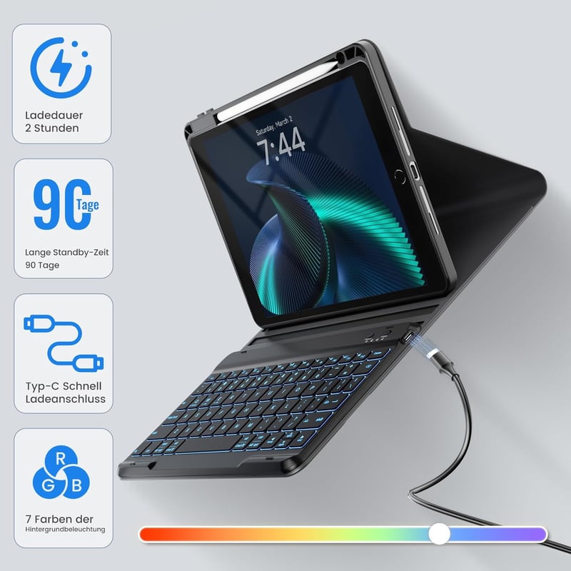 Tumeiguan Leesés-biztos Billentyűzetes Tok iPad 9/8/7 (10.2"), Air 3 és Pro 10.5" Készülékekhez - Forgatható, Levehető, Megnövelt Billentyűk