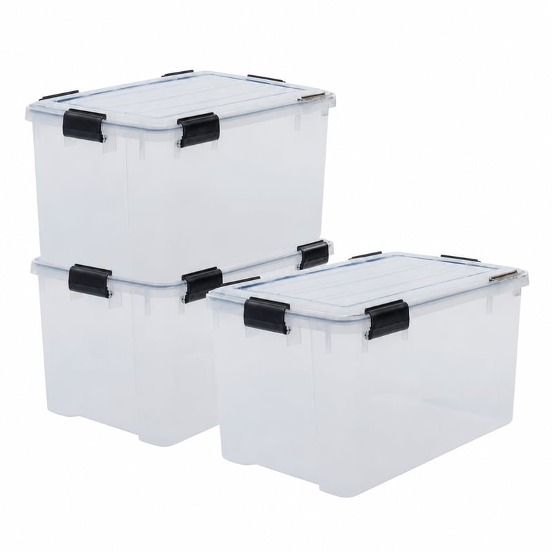Cutie de depozitare ermetică din plastic Iris Ohyama DDAT-LD 70L, 3 bucăți, transparentă, stivuibilă — fără capacele ușor crăpate (stare: vezi imaginea 2)