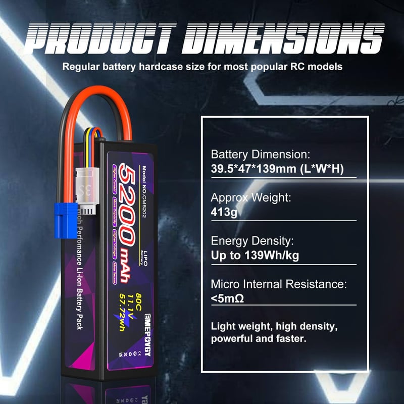 EMEPOVGY 11,1V 5200mAh RC akkumulátor csomag, EC5 csatlakozóval, 2db