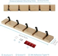 JSVER Modern Bambusz Fali Fogas 5 Mozgatható Akasztóval - Kabátokhoz, Sálakhoz, Táskákhoz - 18kg Teherbírás - Természetes Fa Szín 4