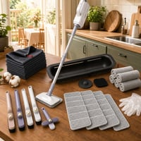 Set curățenie bucătărie: filtru telescopic + mop cu aburi + 8 rezerve + 6 lavete + 4 perii + 500 mănuși 1