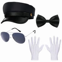 Kavoc Sofőr Jelmez 4 részes - Limuzin Sofőr Kalap, Csokornyakkendő, Zsebkendő, Szemüveg, Party Cosplay Öltözék Férfiaknak és Nőknek (2. — 4 db-os szett 1