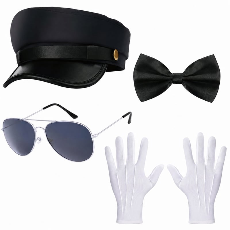 Kavoc Sofőr Jelmez 4 részes - Limuzin Sofőr Kalap, Csokornyakkendő, Zsebkendő, Szemüveg, Party Cosplay Öltözék Férfiaknak és Nőknek (2. — 4 db-os szett