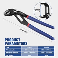 WORKPRO Vízpumpafogó Készlet, 200mm és 250mm Méretben, 46mm Pofanyílással, Állítható Markolattal, Króm-Vanádium Acél, Kék, 2 db-os Szerelő F 5