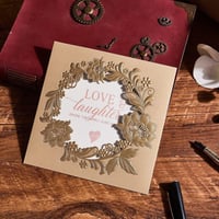 Arany-fehér "Love & Laughter" esküvői köszönőkártya szett, 25 db - Újracsomagolt 3