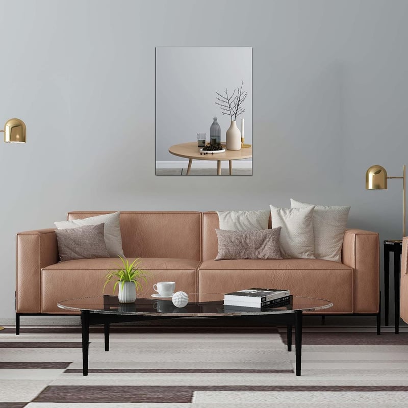 TSKDKIT Öntapadós Falitükör 40x30 cm - HD Minőségű Keret Nélküli Üvegtükör Fürdőszobába, Nappaliba, Öltözőbe és Vendég WC-be