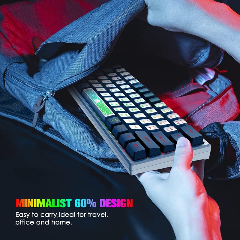 Redragon Mini 60% RGB Gamer Billentyűzet, Fehér-Fekete, 62 Gombos, PC/Mac