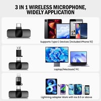 BYbrutek 3 az 1-ben Vezeték Nélküli Csíptetős Mikrofon iPhone/Android/PC Eszközökhöz - Mini Mikrofon Videófelvételhez, 25m Hatótáv 3
