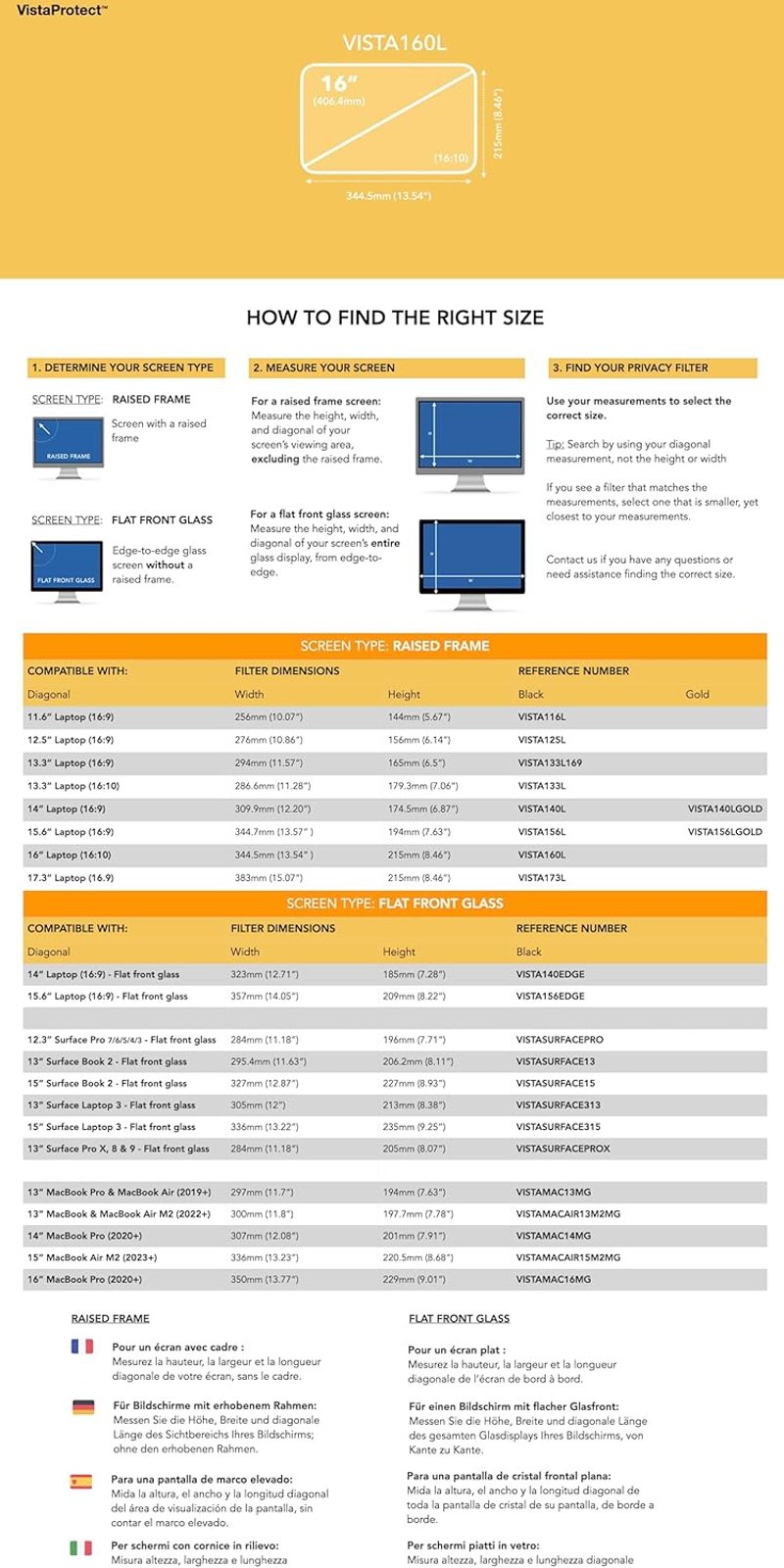 VistaProtect 16" Laptop Adatvédelmi és Kékfény Szűrő Fólia (16:10)