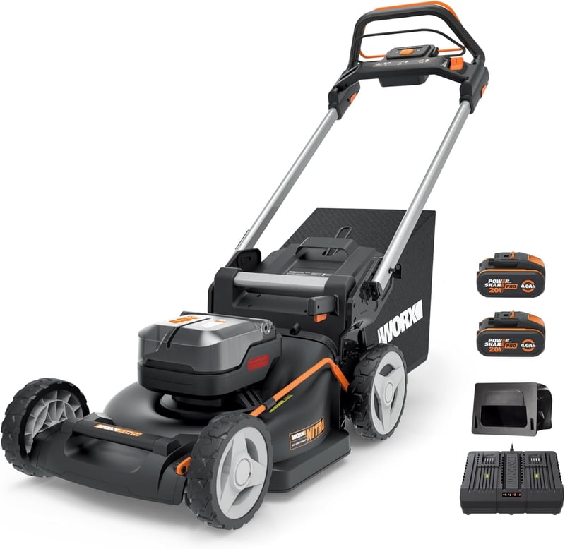 WORX WG749E PowerShare Akkumulátoros Fűnyíró 40V Kerékhajtással, Erős Kefementes Motorral, 46cm Vágásszélességgel, 7 Vágásmagassággal