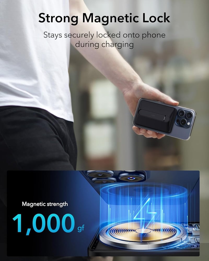 ESR HaloLock Mini mágneses powerbank iPhone-hoz, 5000 mAh, állvánnyal, fehér