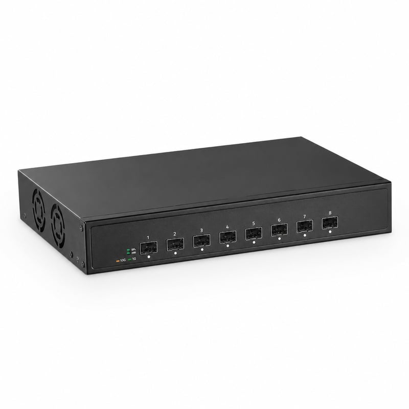 MokerLink 8 portos 10G SFP+ nem felügyelt száloptikai hálózati kapcsoló, 160 Gb/s — Port védő kupak nélkül (állapot: lásd a 2. képet)