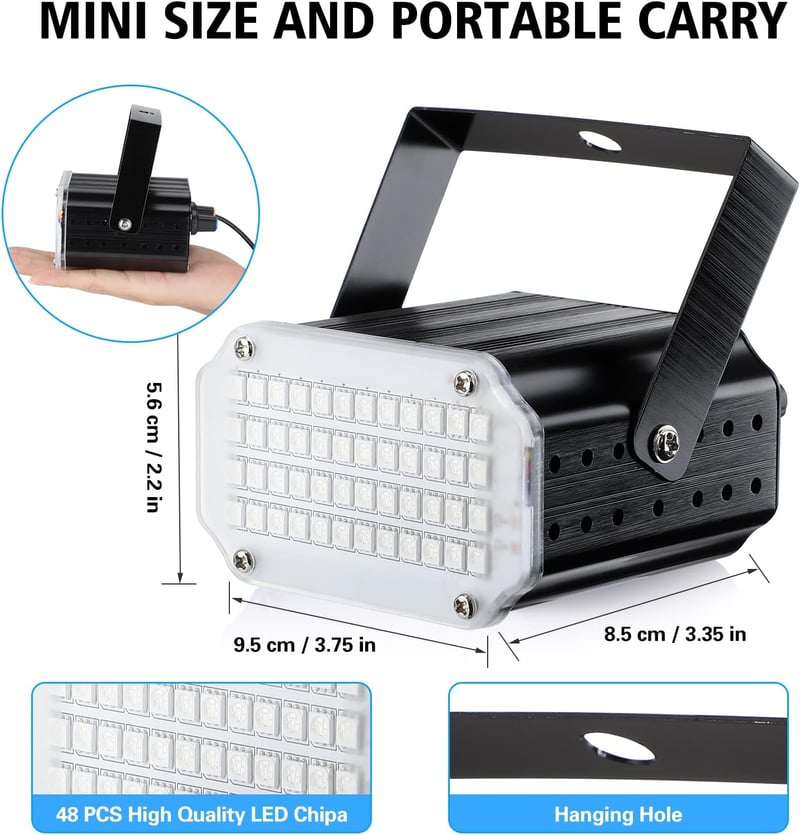 AFDEAL 48 LED-es Stroboszkóp Diszkólámpa - Hangra Aktiválódó, Sebességszabályozós Partyfény Távirányítóval, Bulikhoz, DJ-khez, Esküvőkre