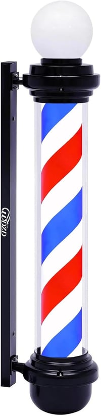 WDZD Klasszikus Forgó Borbélypólus 100 cm - Piros-Fehér-Kék Csíkos LED Világítással - Falra Szerelhető Fodrászati Szalon Jelzőlámpa 1