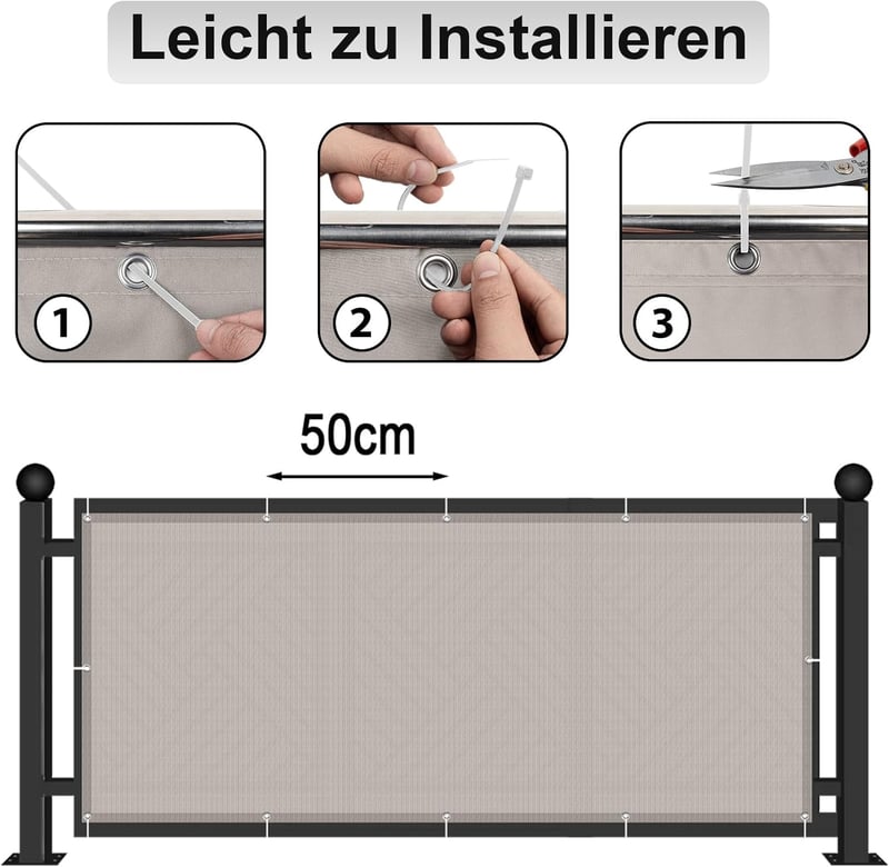 AXT SHADE Erkély Takarófólia, 75x500 cm, Taupe, UV-álló Időjárásálló Poliészter Belátásgátló Háló Erkélykorlátra, Kertbe
