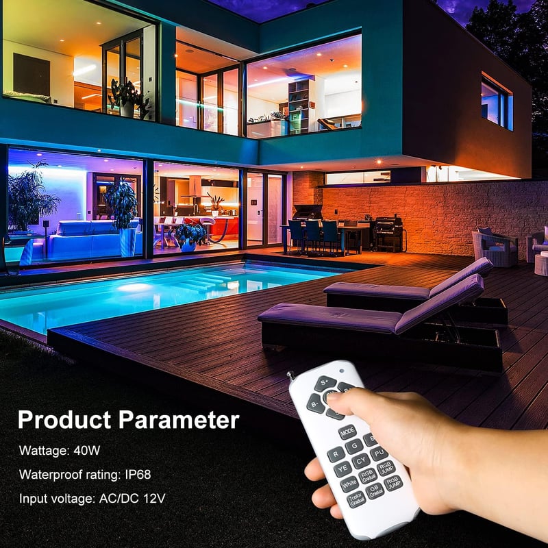 Kingwen 40W RGB LED Medence Világítás Víz Alatti Lámpa Távirányítóval 4000lm IP68 Vízálló 12V Úszómedence Reflektor