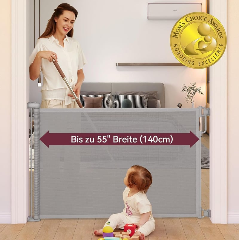 Momcozy Kihúzható Biztonsági Babaajtó 140cm - Lépcsőhöz, Ajtóhoz, Kül- és Beltérre
