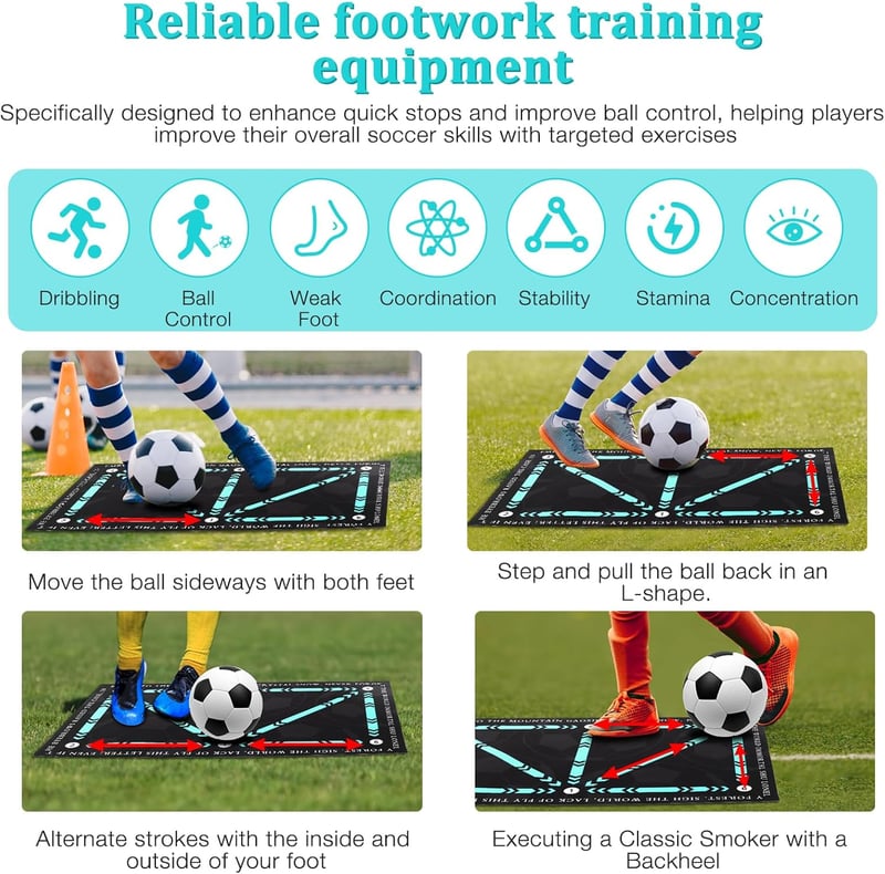 Mineup Futball Tréningszőnyeg 40x60cm - Csúszásgátló Labdakontroll Edzőszőnyeg Gyerekeknek, Kék Diatomit Anyagból, Lépéstechnika Fejlesztő