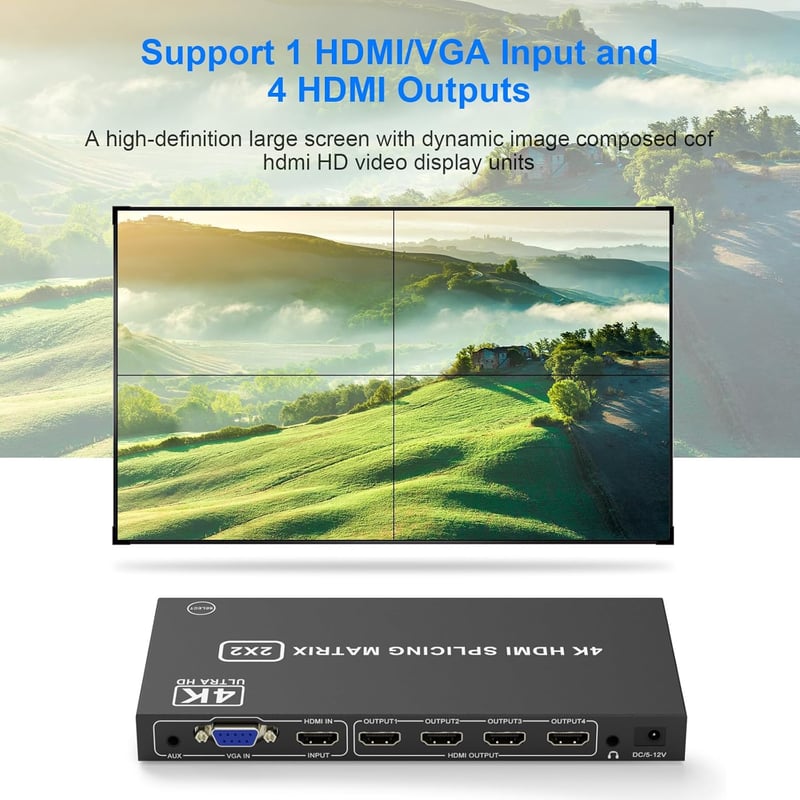 4K HDMI Videófal Vezérlő 2x2 - 8 Megjelenítési Mód, Távirányítóval