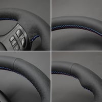 MEWANT Kormányvédő Huzat BMW E46 E39 330i 540i 525i 530i 330Ci M3 2001-2003 Modellekhez - Fekete Mikroszálas Bőr Piros-Kék Varrással 4