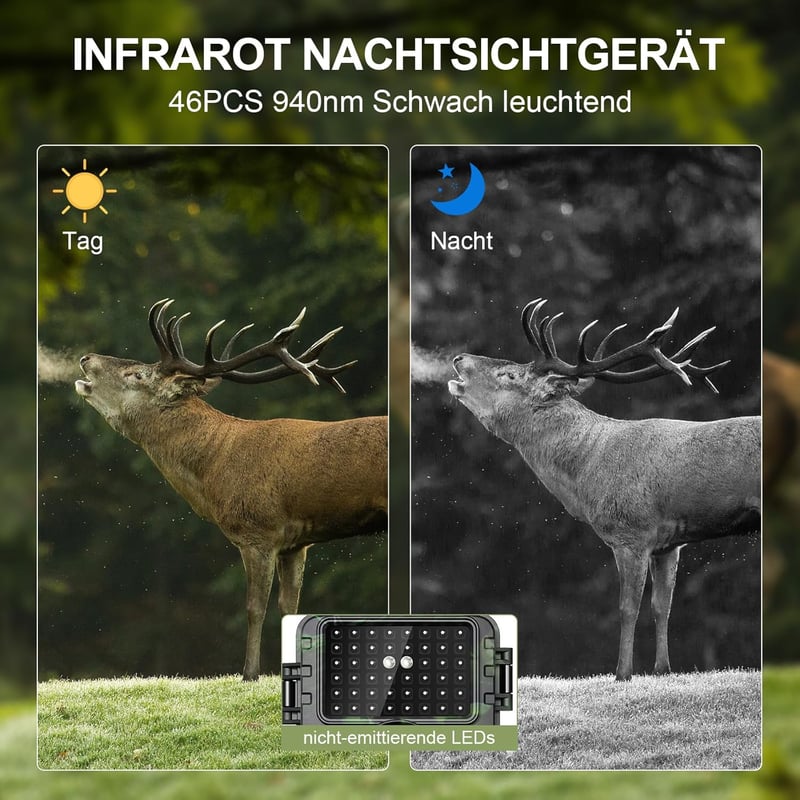 Lutranstra 4K Vadkamera 60MP WiFi Applikációval, Éjjellátó, 0.1mp Indítási Idő, Mozgásérzékelő, Vízálló IP66, 32GB Memóriakártyával, Bluetoo